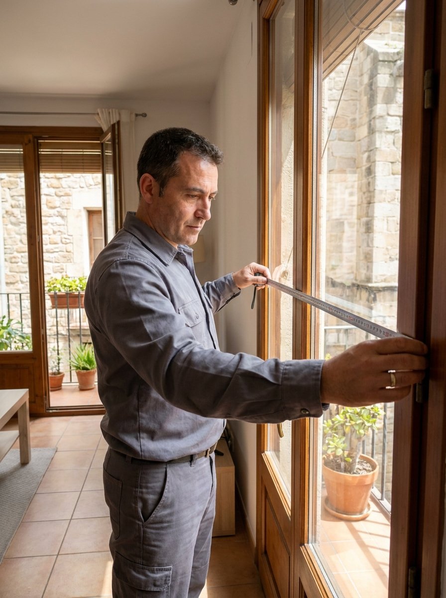 Técnico tomando medidas de una ventana